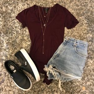 Forever21 // Red V-neck Bodysuit